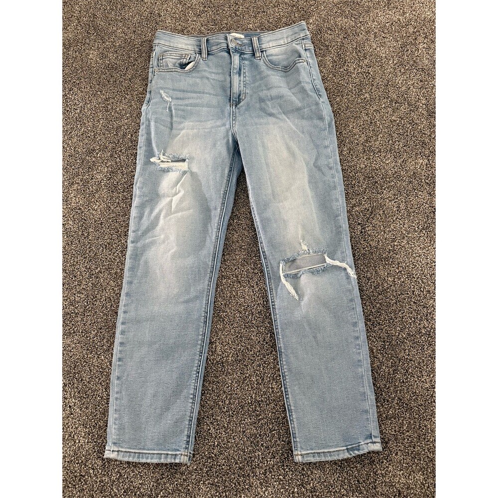 Sneak Peek Jeans Womens 28 Light Wash Distressed High Rise Straight Ankle